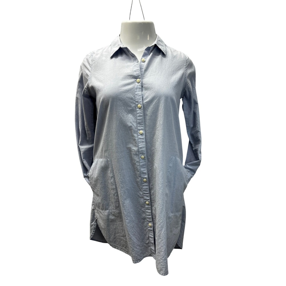 Giordano‎ Shirt Dress Women Size S Blue Excellent Long Sleeve Cotton Pocketed